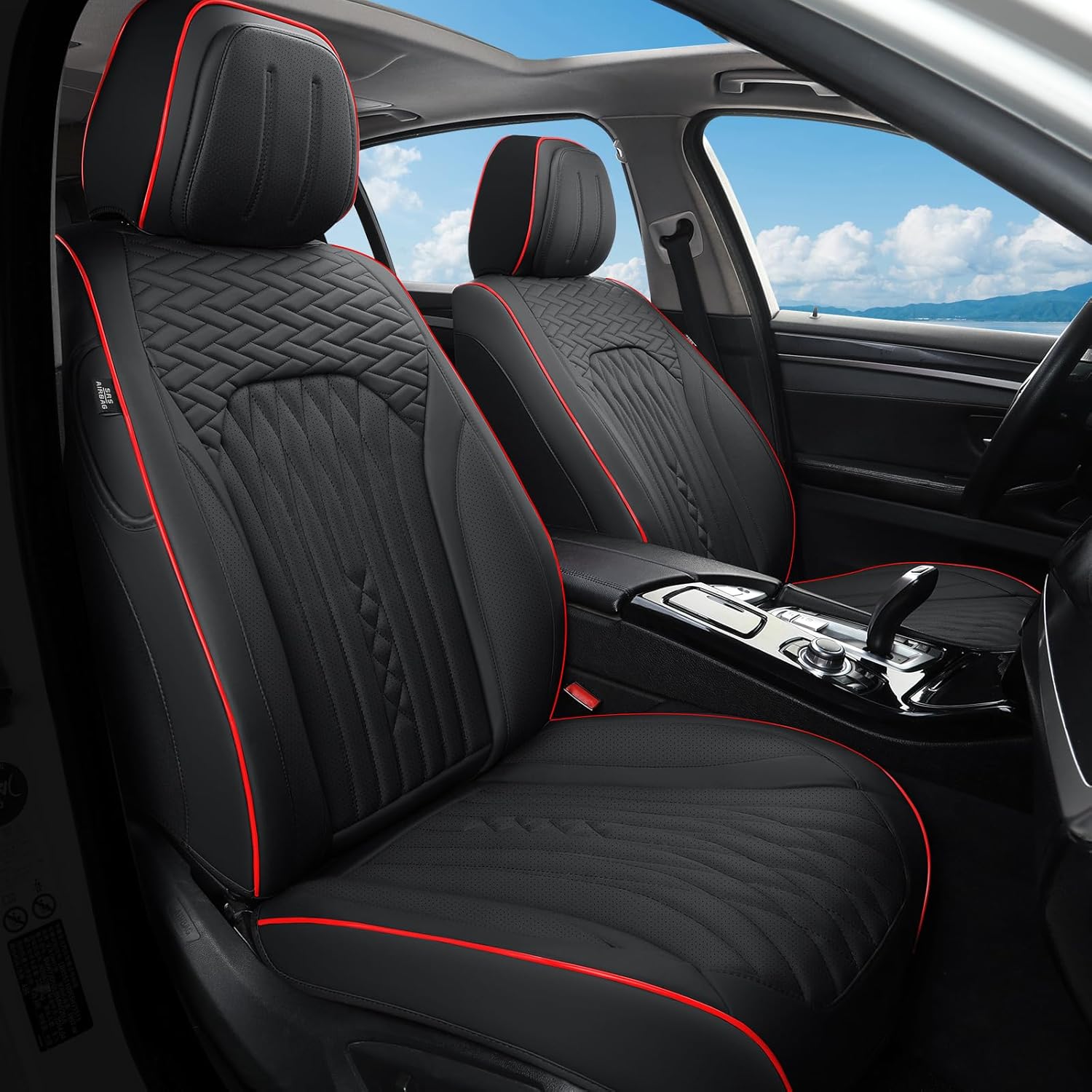 Car Seat Covers Full Set, Leather Seat Covers for Cars, Car Seat Protector Waterproof, Non-Slip Car Interior Covers Fit for Most Cars, SUV, Vans, Trucks,2Seaters,Full Set,Black,COMFDRIVE-A03