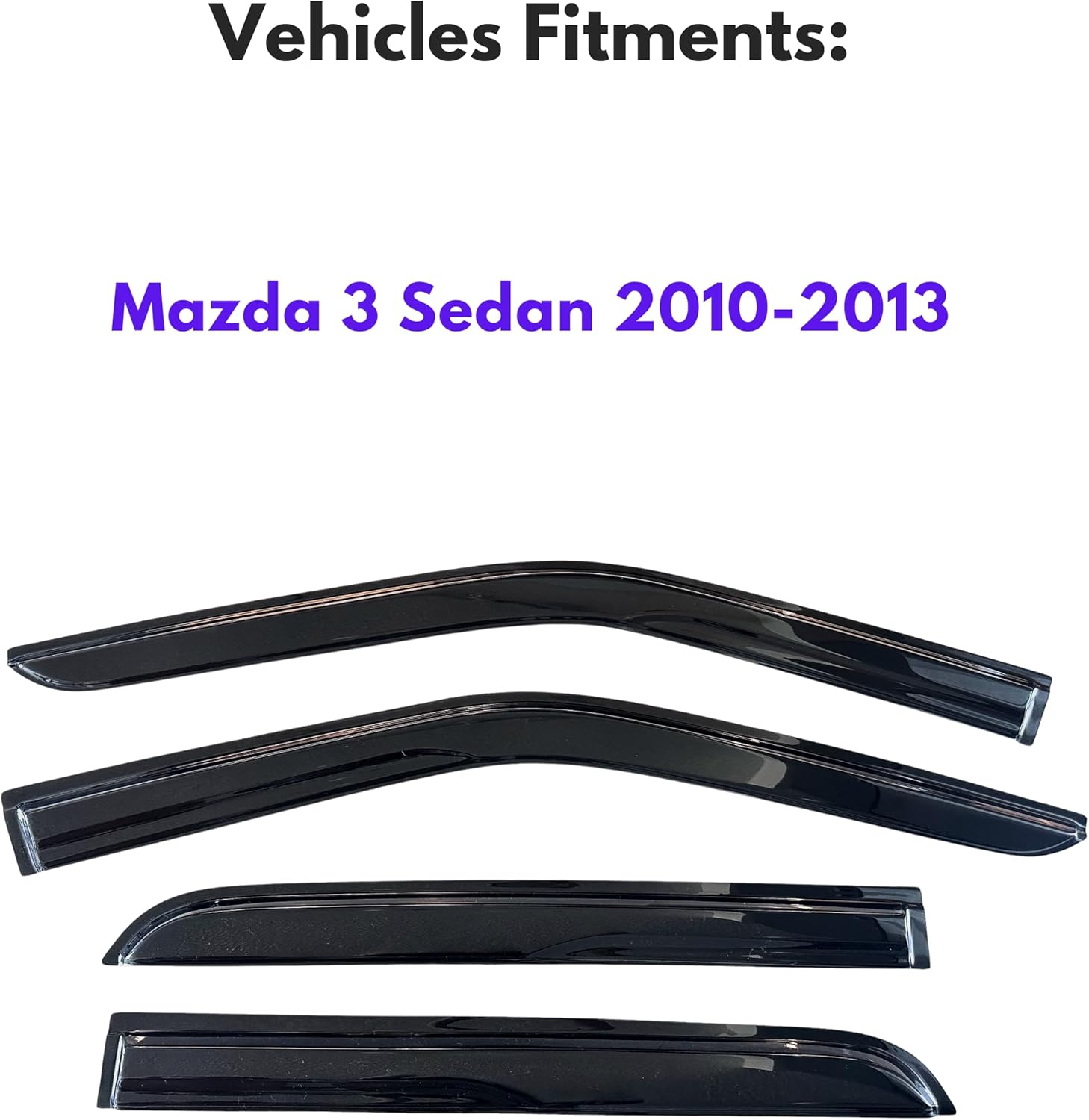 KPY Window Visor Compatible with Mazda 3 Sedan 2010-2013, 4PC Rain Guard Side Window Vent Deflectors Tape-On Mugen Style, 2010 2011 2012 2013