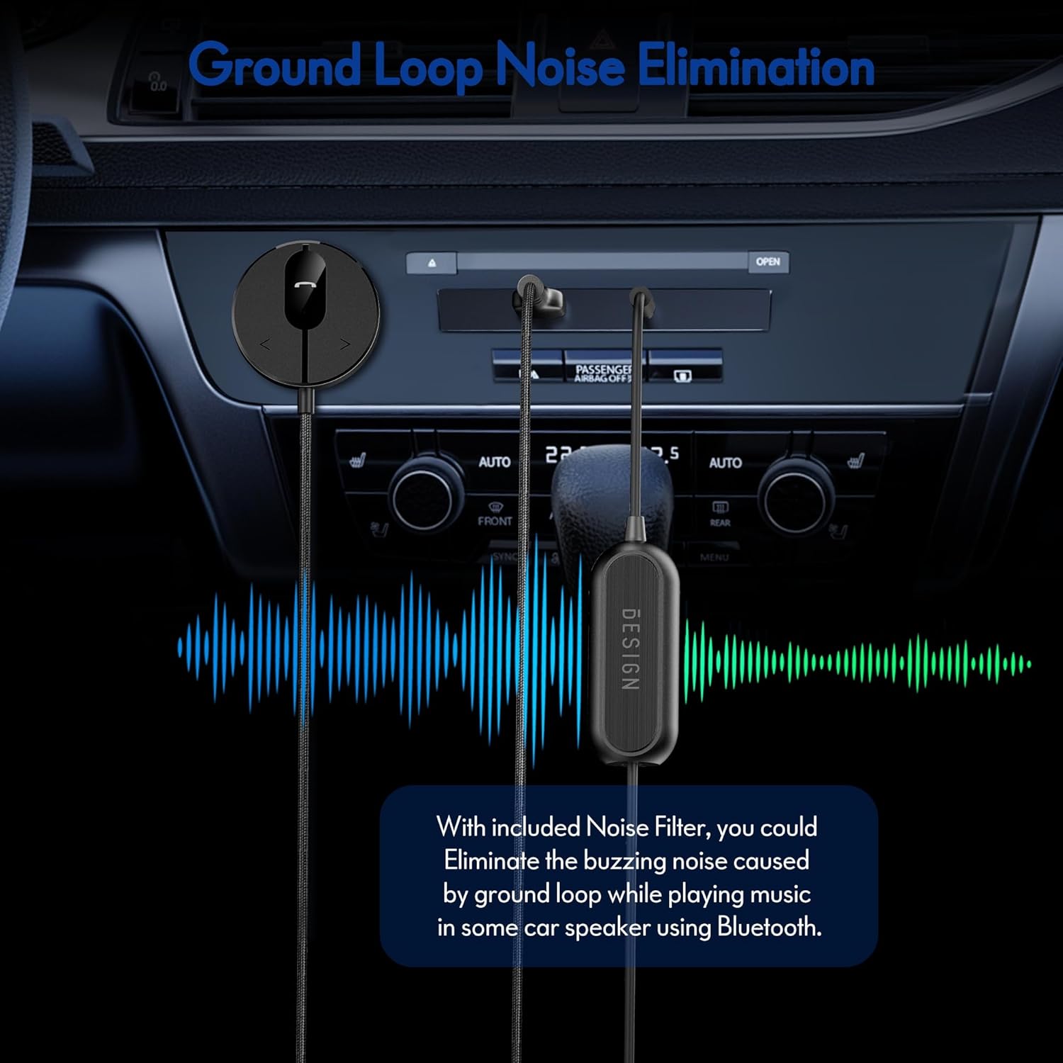BESIGN BK01 Bluetooth Car Reciever with Ground Loop Noise Filter for car with 3.5mm Aux Jack