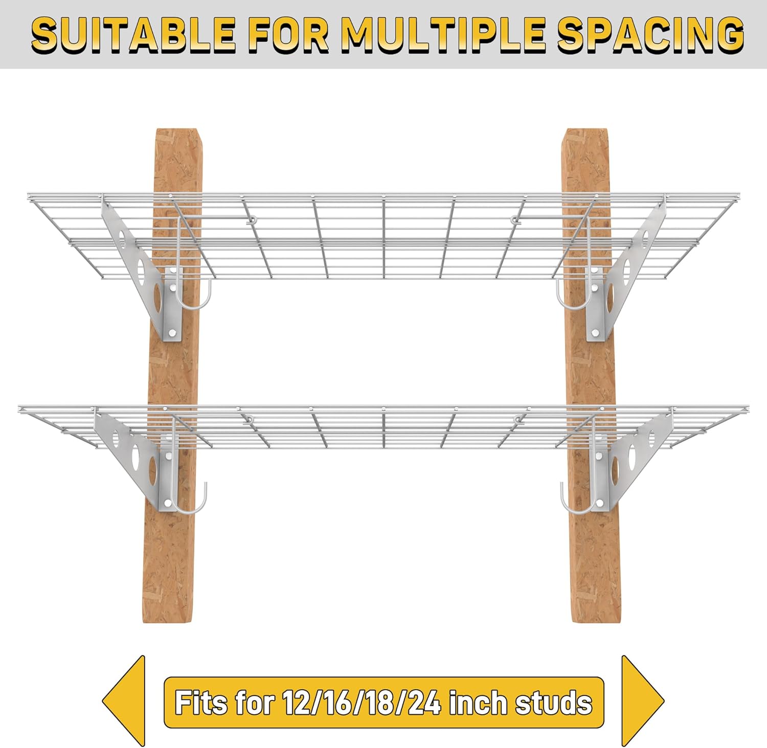 Ultrawall Garage Wall Shelves, 2 x 4 ft Wall Mounted Storage Shelves, Heavy Duty Wall Shelving with Hooks, Holds Up to 220 Lbs, 2Pack, White