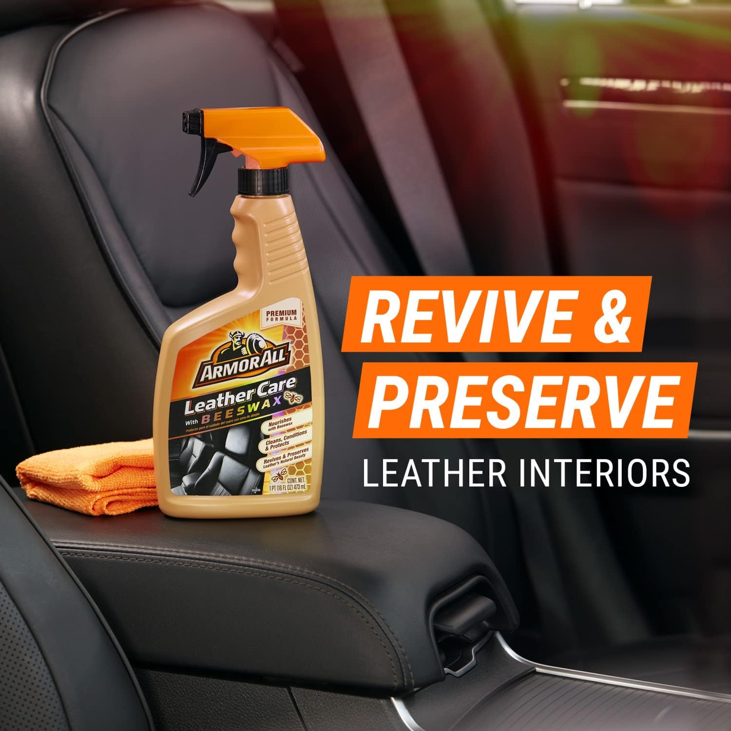 Armor All Car Leather Cleaner Spray, Beeswax Leather Care Spray for Cars, Trucks, Motorcycles, 16 Oz Each (Pack of 2)