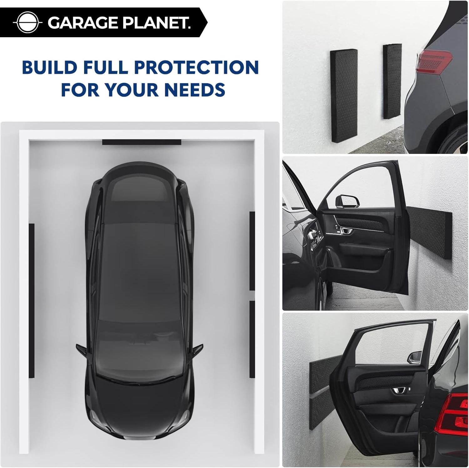M2 Garage Wall Protector Car Door Wall Protector, Tool-Free, Designed in Australia (Black, 4 Pack)