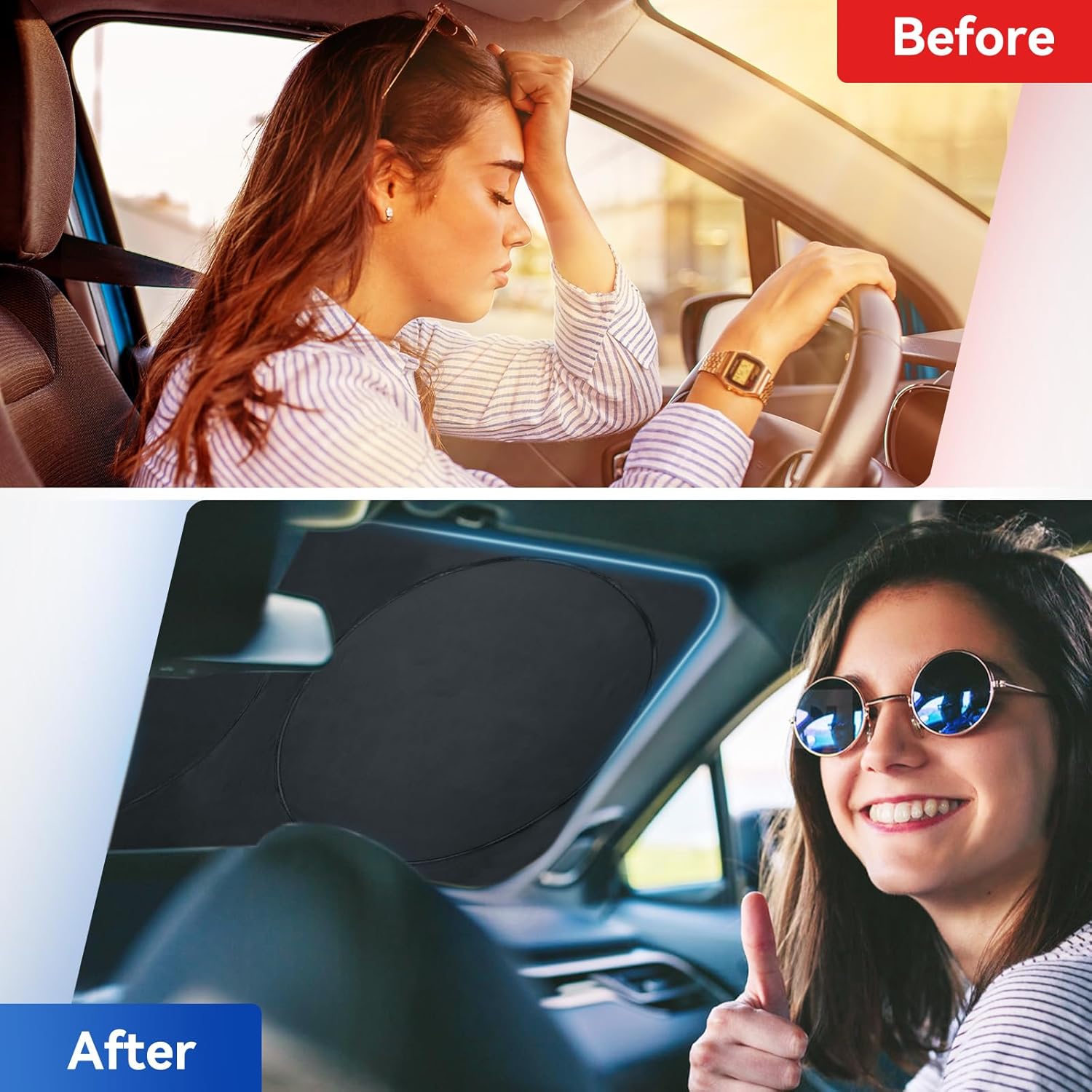 ARANA Car Windshield Sun Shade with UV Reflective, 240T Polyster Front Window Sunshade Keeps Car Interior Cool, Foldable & Retractable Sun Visor Universal Fit for Small Sedan, Mini SUV, Small 59"x29"