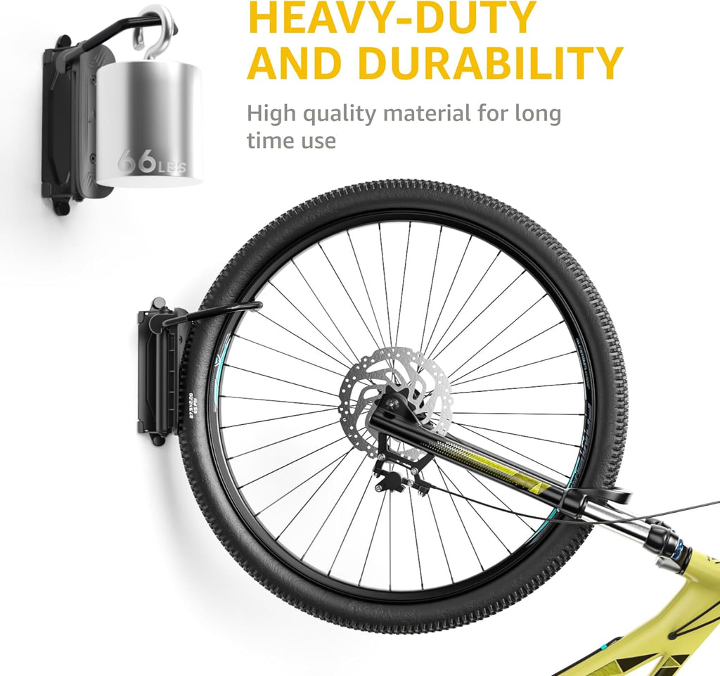 monTEK Swivel Bike Wall Mount, Bike Hangers for Garage, Space-Saving Vertical Bike Rack, Sturdy Bike Storage Rack Holds Up to 66lbs, Easy to Install, Black