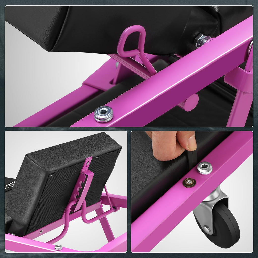 DNA MOTORING 48" 2 IN 1 Folding Rolling Garage Shop Creeper Roller Seat, 7 Pcs 2" Casters, 350 Lbs Weight Capacity, Purple, TOOLS-00193-PR