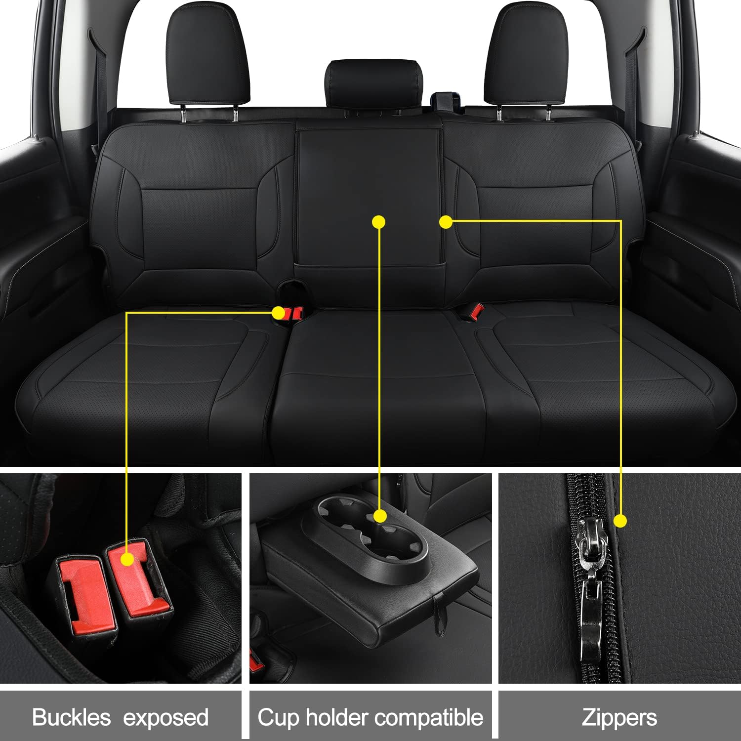 LUCKYMAN CLUB Custom Fit Seat Covers for 2019-2024 2025 Chevy Silverado Sierra 1500 Crew Cab, 2020-2024 2025 Silverado Sierra 2500 3500 Crew Cab (Black)