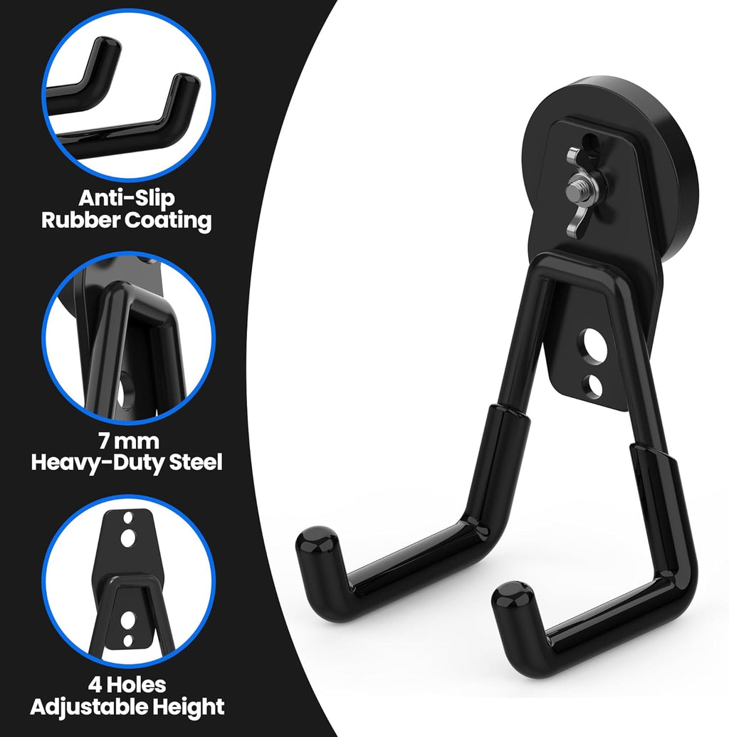 Large Heavy Duty Magnetic Hook Extra Strong Magnetic Garage Hooks Big NdFeB Industrial Magnet Hooks Magnetic Utility Storage Holder Organization with Anti-Slip Coating for Hanging Garden Tools 2 Pcs