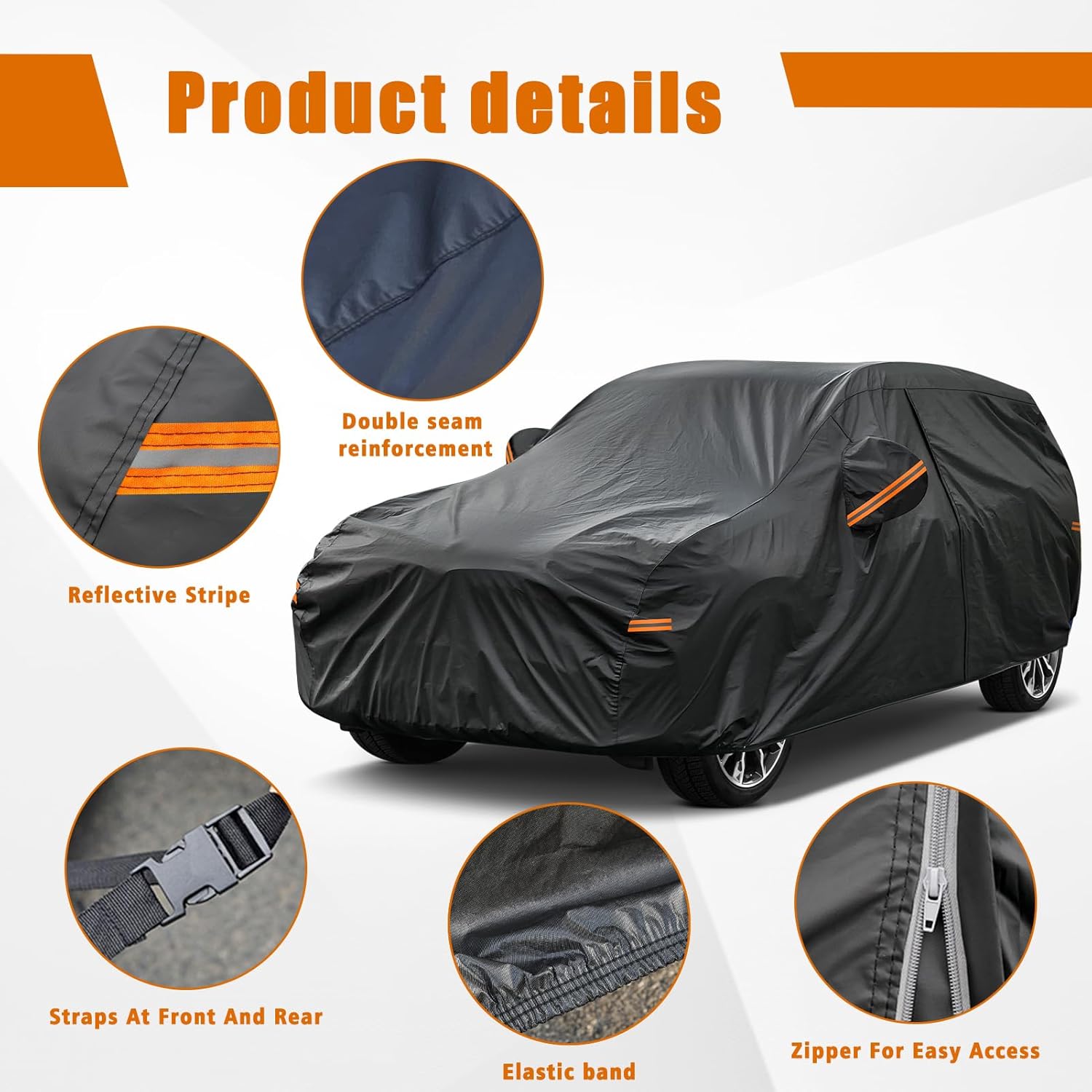 Kayme 7 Layers SUV Car Cover Custom Fit for Hyundai Santa Fe (2006-2025) Waterproof All Weather for Automobiles, Outdoor Full Cover Rain Sun UV Protection.Black