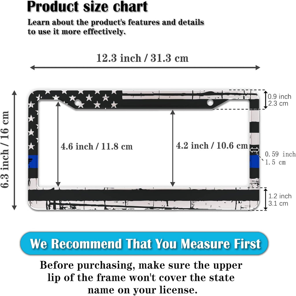 License Plate Frames Black, White, and Blue License Plate Frame American Flag USA Flags Universal Aluminum Car Accessory 2 Pack with Screw Covers Set