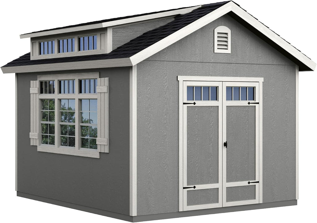 Handy Home Products Windemere 10x12 Do-it-Yourself Wooden Storage Shed with Floor, Beige
