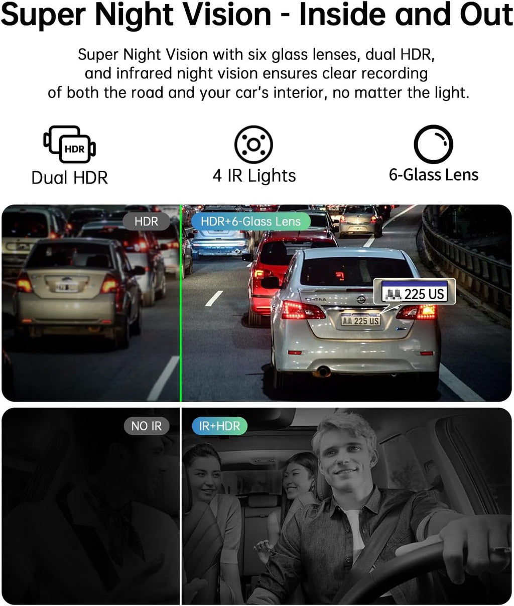 2.5K+1080P Dual Dash Cam Front and Inside, WiFi & GPS Dash Camera for Cars with 32G Card, IR Night Vision, 3" IPS Screen, Inside Car Camera for Taxi Driver, Support 256GB Max, App Control