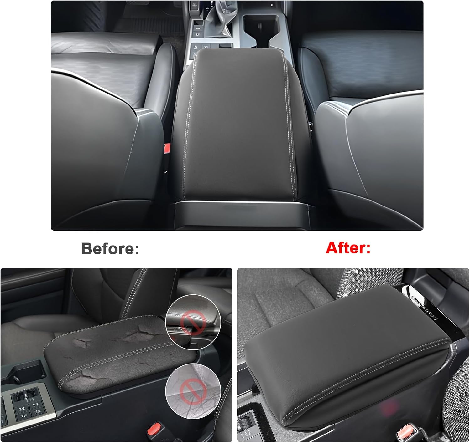 SXCY for 2024 2025 Land Cruiser Armrest Cover for Toyota Land Cruiser 2025 Center Console Cover 2024 2025 Land Cruiser Center Console Cover for 2025 Land Cruiser (White Line (Pad))