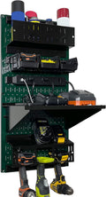 Wall Control Power Tool Storage Organizer Kit Cordless Drill Holder Charging Station Rack 16” x 32” Metal Pegboard Organization System (Green Pegboard)