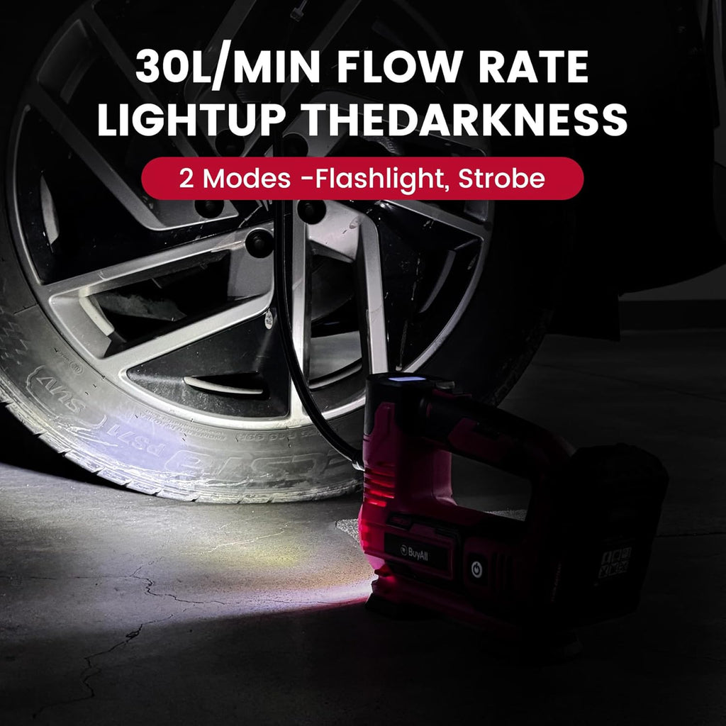 Tire Inflator Portable Air Compressor, 20V Cordless Car Tire Pump w/Rechargeable Li-ion Battery, 12V Car Power Adapter, Digital Pressure Gauge, 150PSI Tire Compressor for Many Inflatables