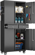 71" Metal Garage Storage Cabinet with 8 Hooks and Pegboards,2 Drawer Rolling Tool Storage with Locking Doors and Adjustable Shelves,Heavy Duty Steel Tool Cabinet for Garage, Warehouse