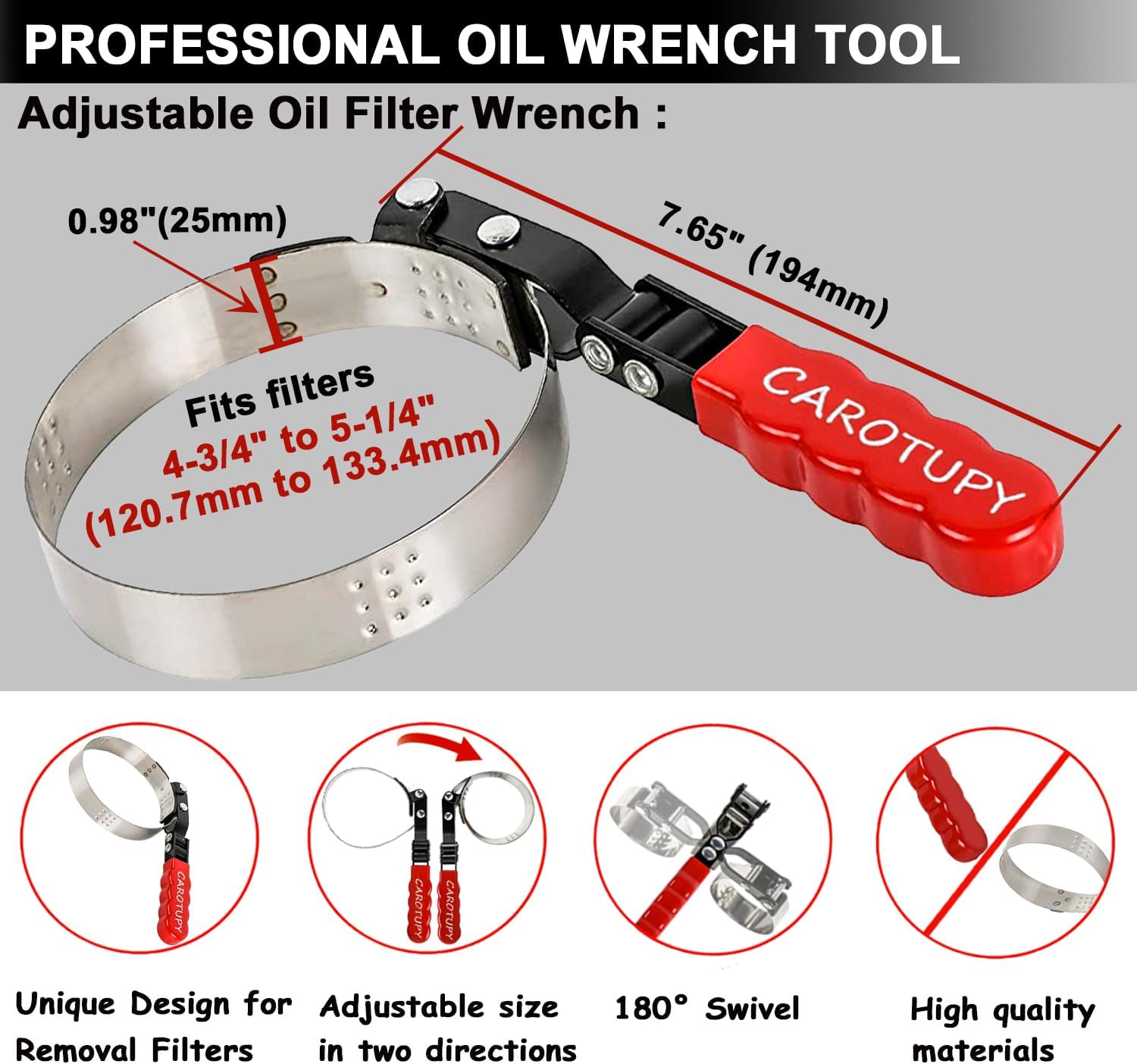 Extra Large Oil Filter Wrench, Oil Filter Wrench Tool Fits Filter from 4-3/4"to 5-1/4" for Cars, Motorcycles and Trucks
