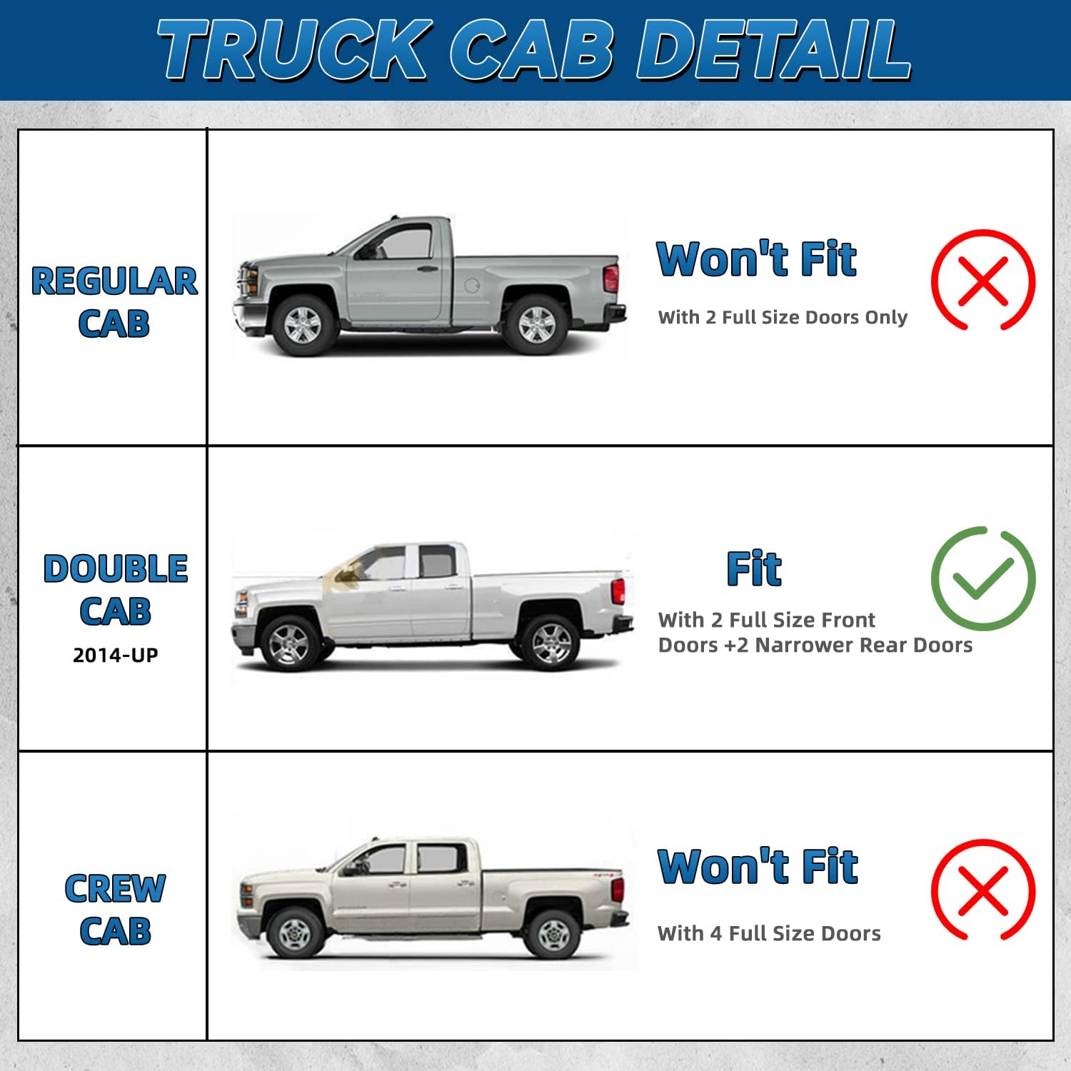 Set of 4 Front+Rear Smoke Sun/Rain Guard Outside Mount Tape-On Acrylic Window Visors Compatible with 14-18 Silverado Sierra 1500 15-18 2500/3500 HD Double/Extended Cab with Half Size Rear Doors