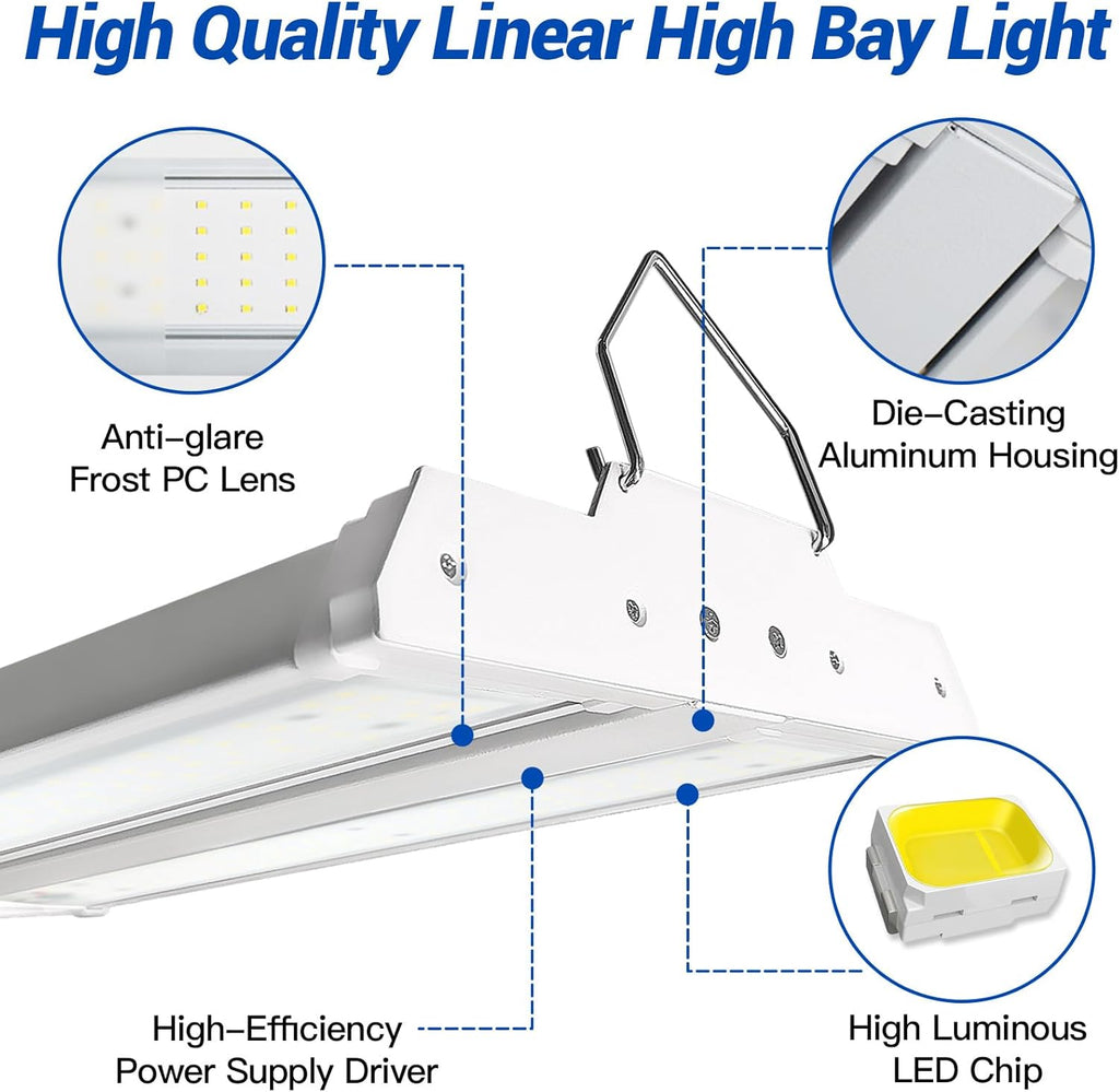 JTT LED Linear High Bay Light, 5000K Daylight 150W 21000LM Shop Light Commercial 360° Adjustable Tilt Hanging LED High Bay Shop Lighting Fixtures for Garage Warehouse Workshop Store, ETL 2-Pack