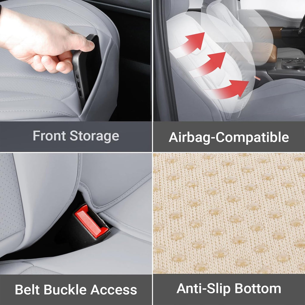 Coverland Custom Car Seat Covers Compatible with 2005-2021 Frontier King Cab, Crew Cab - Premium Leather Non-Slip Waterproof Cover Interior Protector Full Set-Gray [See Size Chart-Size X116]