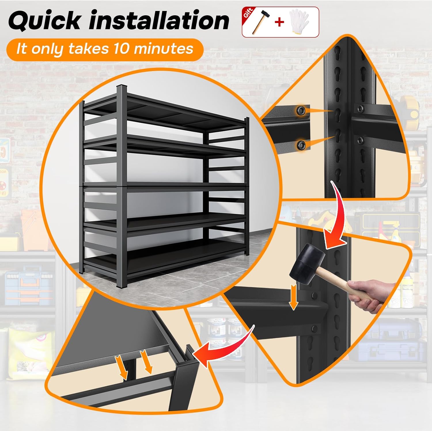 Metal Garage Shelving,48" Wx72 H Heavy Duty Storage Shelves-Easy to Assemble,5 Tier Adjustable 3600 lbs Capacity Metal Storage Utility Rack Shelf Unit for Warehouse Pantry Office Kitchen, Black