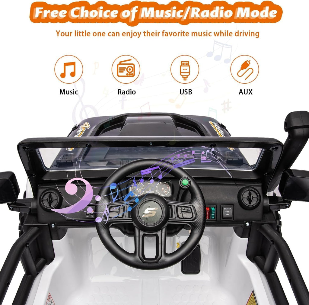 Hetoy 24V 2 Seater Ride On Car for Kids, Electric Truck with Remote Control, Ride on Truck w/ 4-Wheeler Suspension, 4x55W Powerful Engine, 4WD Battery Powered, LED Lights, Soft Braking（Black）