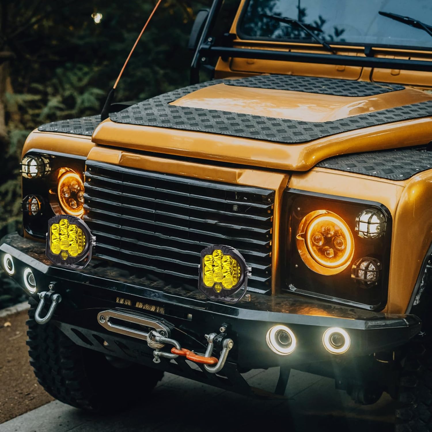 LIGBT 2PCS 5 Inch Amber Yellow Round LED Offroad Light with DRL 90W LED Light Pods 270° Wide Range Super Bright Side Shooter for Pickup Truck ATV UTV SUV