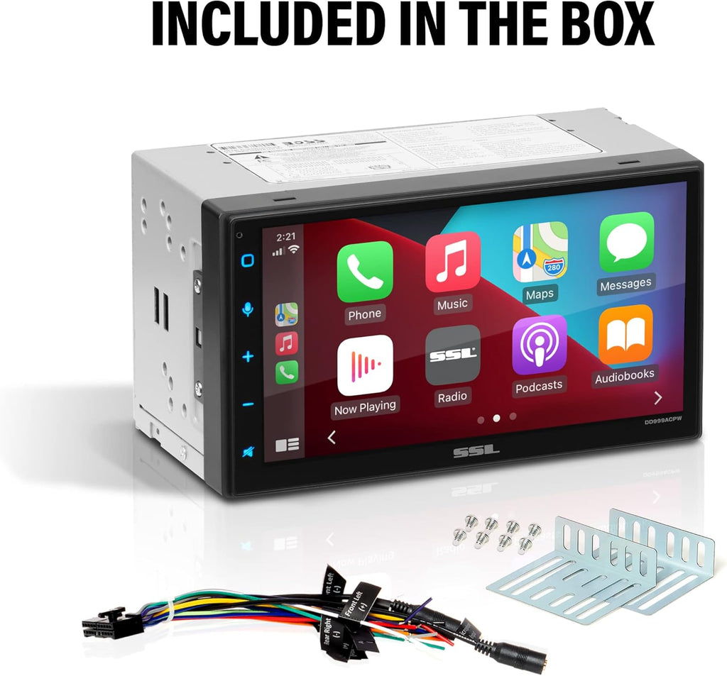 Sound Storm Laboratories DD999ACPW Wireless Apple CarPlay Android Auto Car Multimedia Player - Double-Din, 6.75 Inch Capacitive Touchscreen, Bluetooth, USB, No CD DVD Player, Multi-Color Illumination