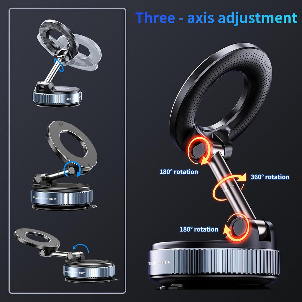 Vacuum Magnetic Car Phone Holder,360°Adjustable Magnetic Phone Holder,Hands-Free Suction Cup Phone Mount for MagSafe,Cell Phone Holders for Your Car for All Smartphones & All Car Models
