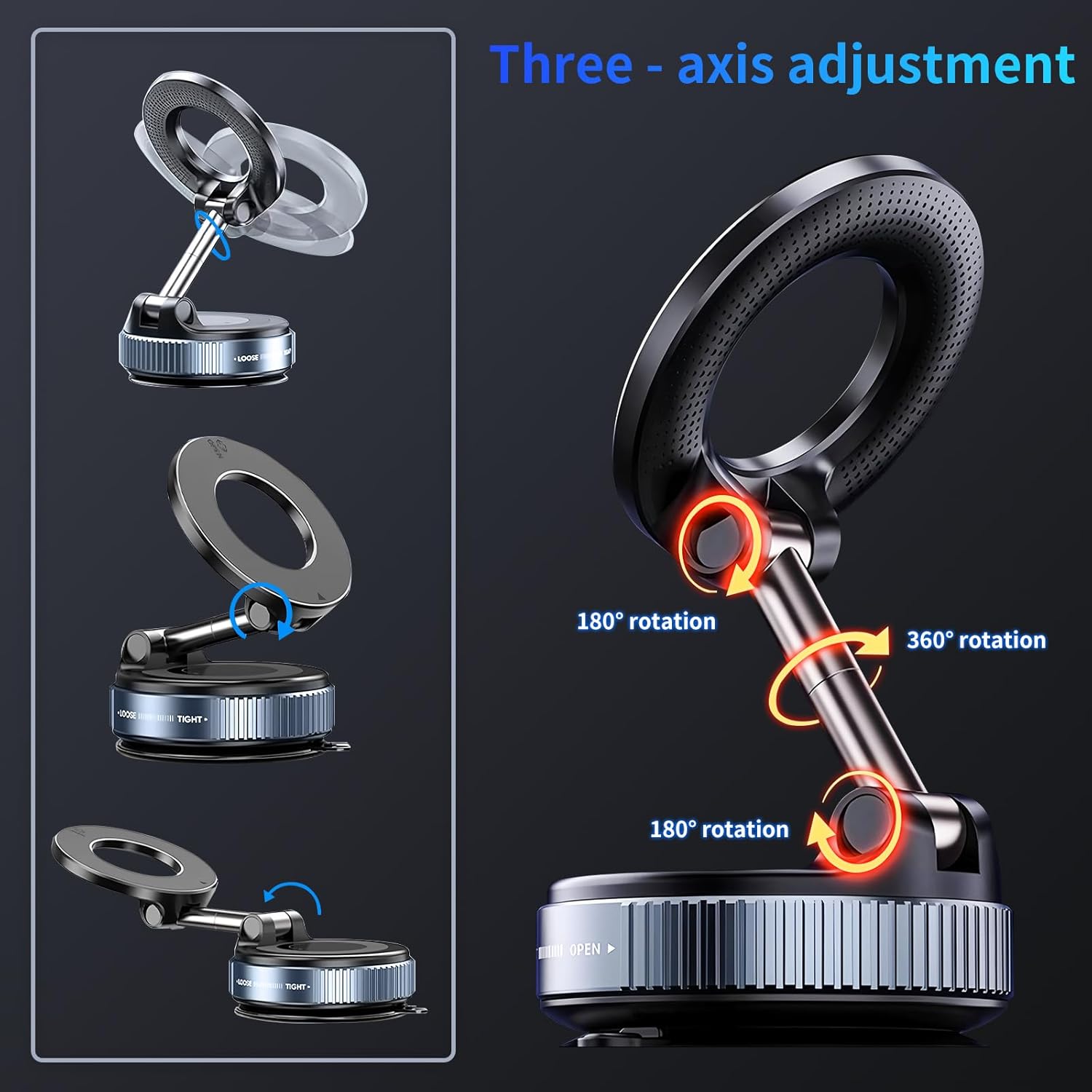 Vacuum Magnetic Car Phone Holder,360°Adjustable Magnetic Phone Holder,Hands-Free Suction Cup Phone Mount for MagSafe,Cell Phone Holders for Your Car for All Smartphones & All Car Models