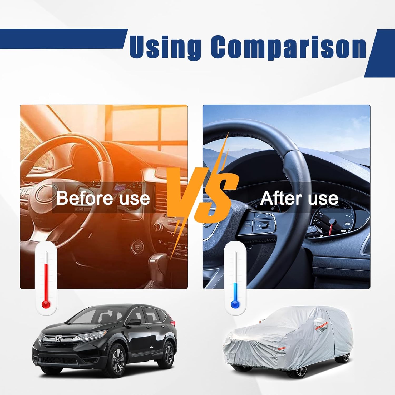 Kayme 6 Layers SUV Car Cover Custom Fit for Honda CRV CR-V (1995-2025), Waterproof All Weather for Automobiles,Rain Sun UV Protection.Silver