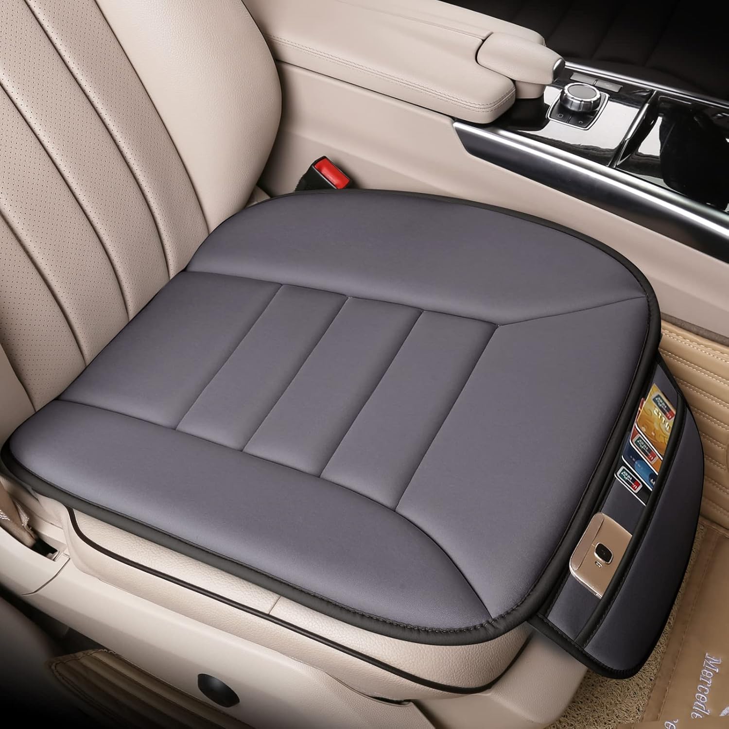 Premium Car Seat Cushion, Driver Cushion with Comfort Memory Foam & Non-Slip Rubber Bottom, Car Seat Pad Works with 95% of Vehicles and Office Chair or Home (Grey)