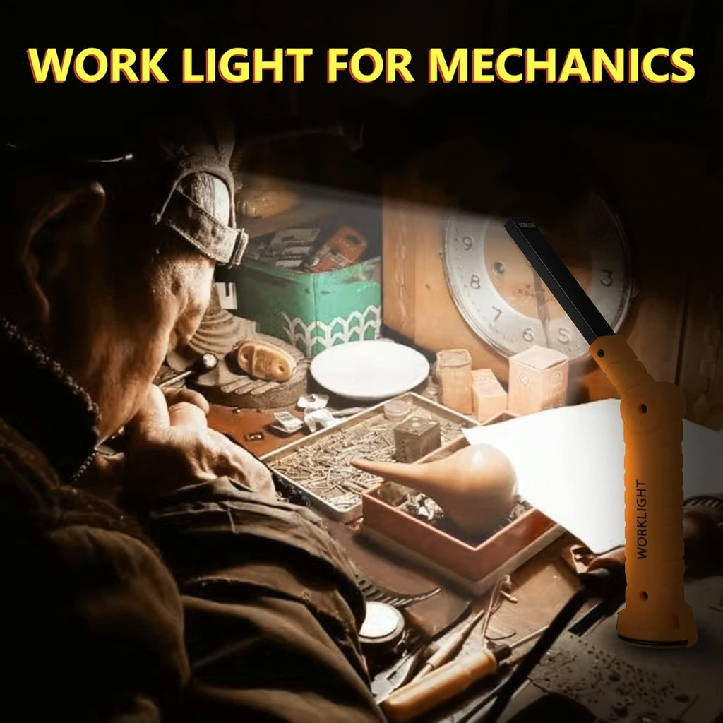 LED Worklight Flashlight, Suranew COB Rechargeable Work Lights with Magnetic Base 360 Degree Rotate and 5 Modes Portable Flood Light Inspection Construction Light for Car Repair (Yellow, 2 Pack)
