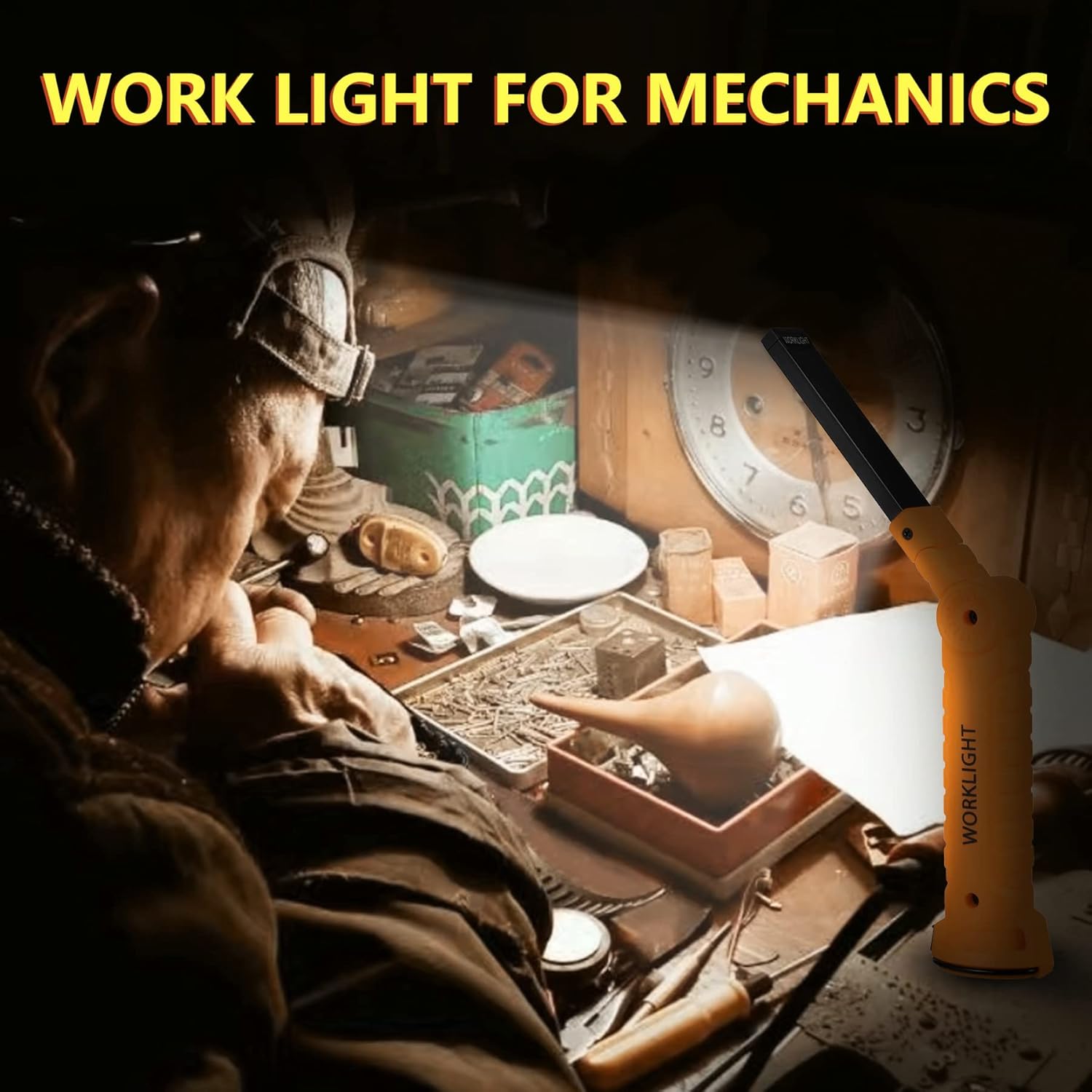 LED Worklight Flashlight, Suranew COB Rechargeable Work Lights with Magnetic Base 360 Degree Rotate and 5 Modes Portable Flood Light Inspection Construction Light for Car Repair (Yellow, 2 Pack)