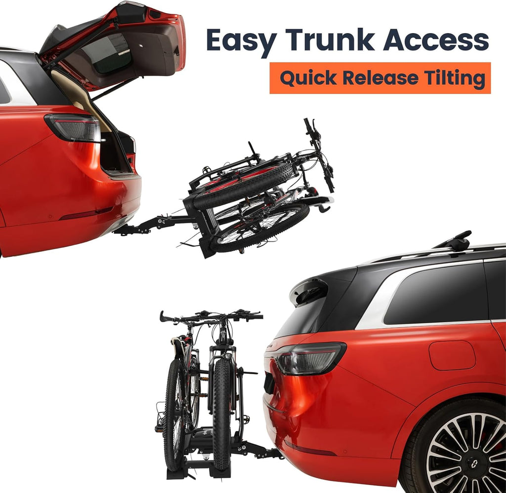 2-Bike Hitch Bike Rack with Ramp - 200 LBS Capacity Fat Tire Ebike Rack, XXL Wheel Straps, Lockable, Foldable & Tiltable - Fits 2" Receivers on Cars, SUVs, Trucks, Trailers - No Installation Needed
