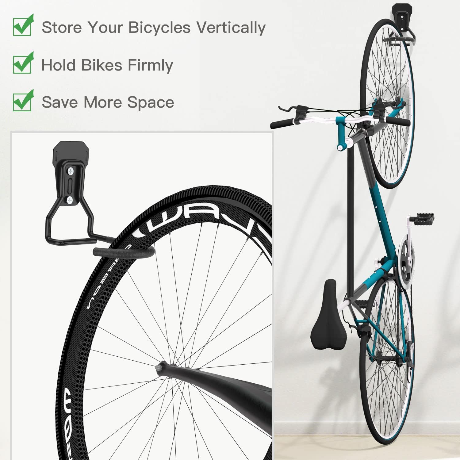 Bike Wall Mount with Fixed Hook, [6 Pack] Heavy Duty Bike Storage Rack, Bike Rack Vertical Stand for Garage - Easily Hang/Detach - with Screws Iron Bike Hanger Brackets