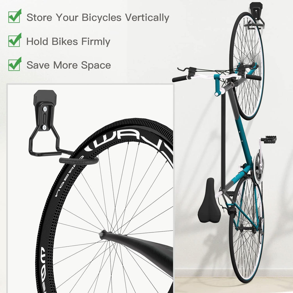 Bike Wall Mount with Fixed Hook, [2 Pack] Heavy Duty Bike Storage Rack, Bike Rack Vertical Stand for Garage - Easily Hang/Detach - with Screws Iron Bike Hanger Brackets
