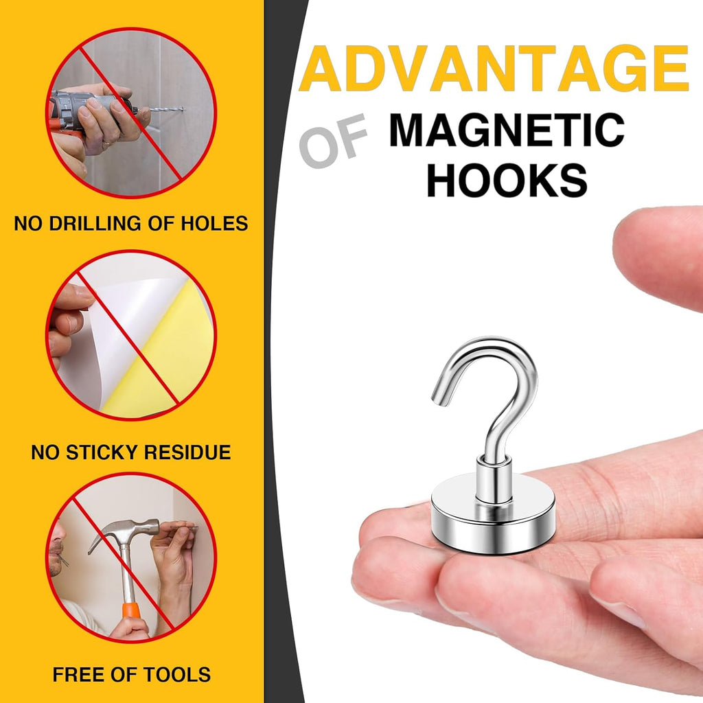 DIYMAG Magnetic Hooks, 30lbs+ Magnet Hook 2025 Cruise Cabin Ship Essentials Heavy Duty Strong Magnets Refrigerator Fridge Hanging for Classroom Beach Vacation Kitchen Grills Home 20 Pack (Silver)