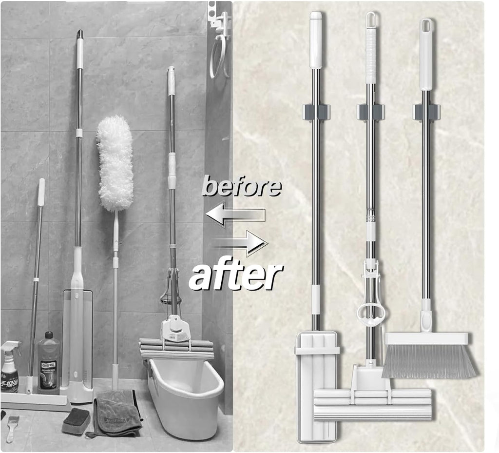 3-H Broom Holder Wall Mount 12 Pack, Mop and Broom Holder Wall Mount for Hanging and Organizing Shovel,Rake,Brush,Yard Tools in Laundry Room Garden Garage (grey)