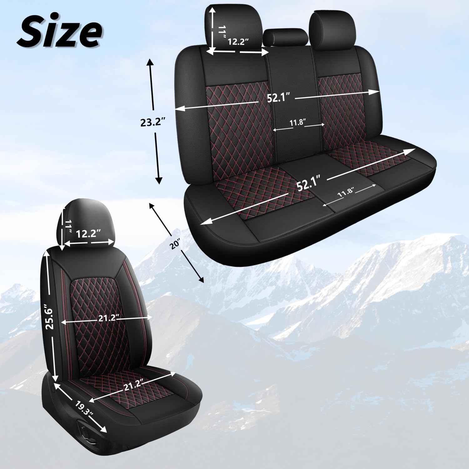 Car Seat Cover,Breathable and Waterproof Leather Seat Covers,Luxury PU Universal Fit Automotive Airbag Compatible for Cars Sedans SUV and Trucks(2 Pieces,Front Seat,Black+Redline,N1)