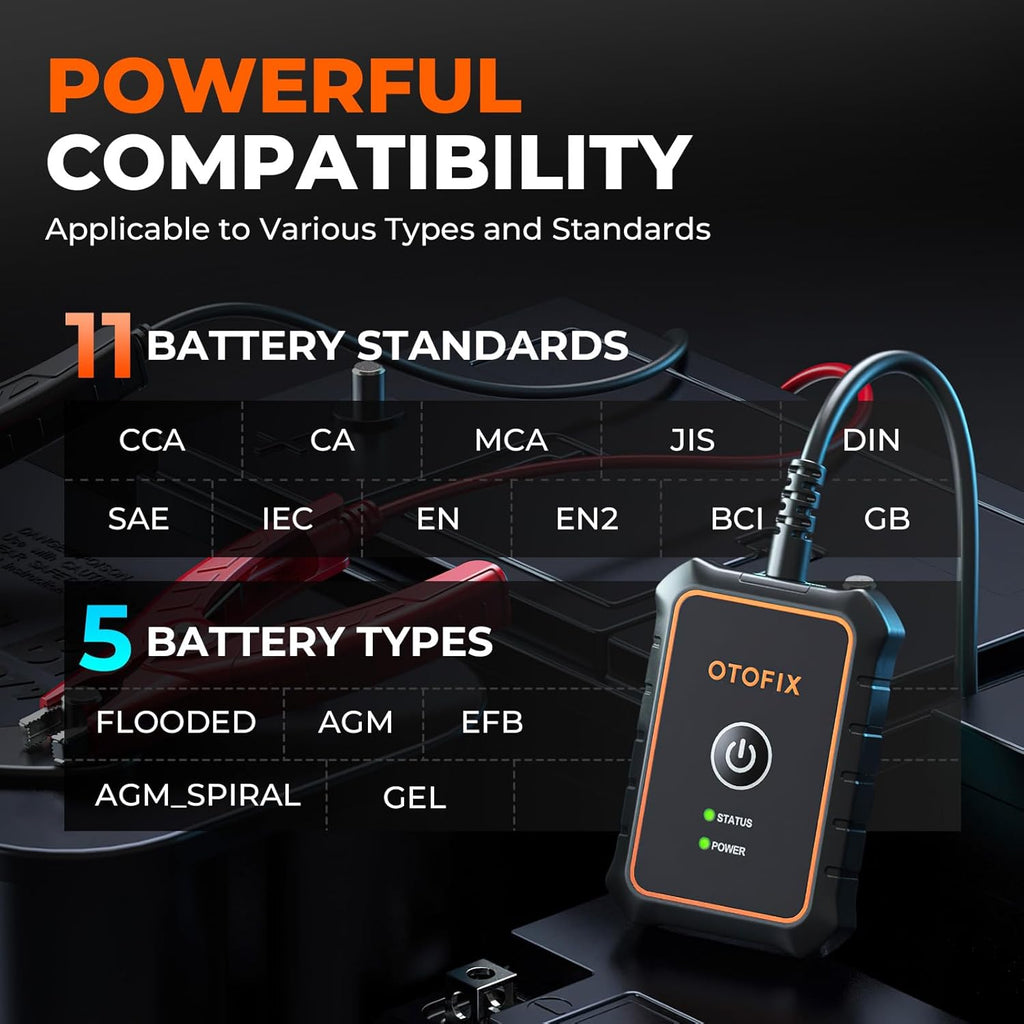 OTOFIX Car Battery Tester BT1 Lite, 6V 12V 100-2000 CCA Car Battery Analyzer, Auto Cranking Charging System Test Scan Tool, Battery Load Test,Use with D1/D1 Lite/D1 PROS/D1 MAX/IM1/IM2/Ultra