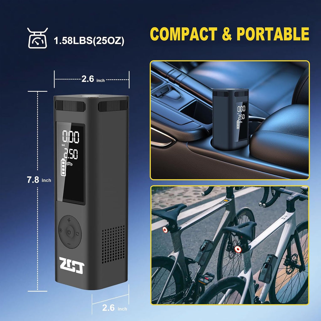 Tire Inflator Portable Air Compressor for Car Tire,150PI Electric Bike Pump, Wireless Cordless Air Pump Used for Ball/Bicycle/Motorcycle/Basketball/Sports Balls Automatic,Rechargeable,Battery Powered