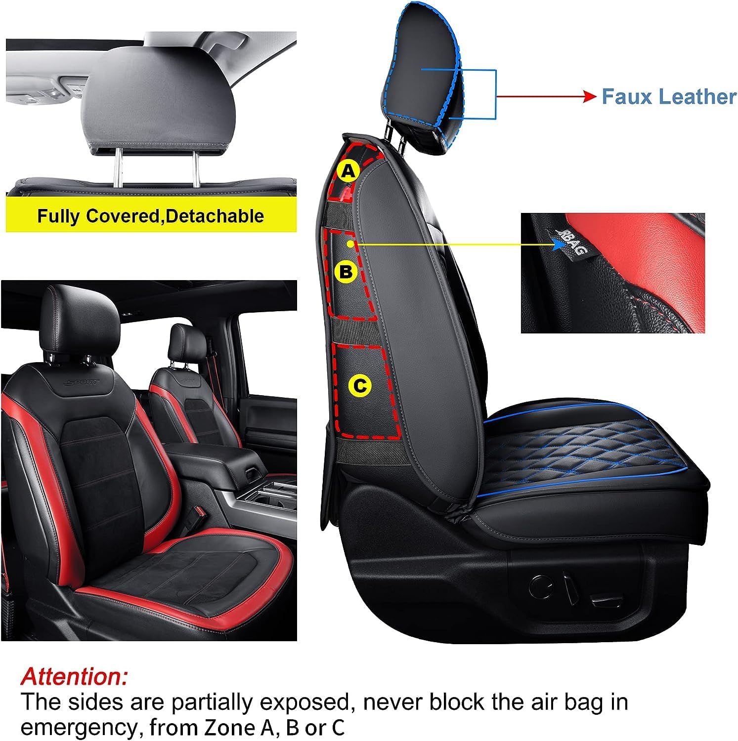LUCKYMAN CLUB F150 Faux Leather Seat Covers Fit for 2015-2024 2025 F150 SuperCrew and 2017-2024 2025 F250 F350 F450 Super Duty Crew Cab Pickup Trucks(Full Set, Black&Blue)