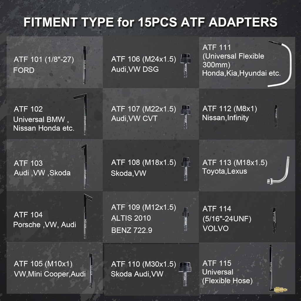 JIFETOR Transmission Fluid Pump Pneumatic Extractor and Dispenser Tool Kit, 10L ATF Fill and Evacuator Oil Can Set with 15PCS ATF Adapters 3PCS 1M Hose for Gear Oil Garage and Shop Fluid Transfer