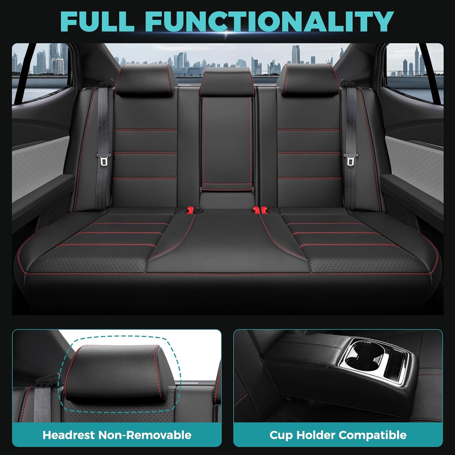 for Toyota Camry Seat Covers LE SE 2025 - Custom Fit Car Seat Covers Full Set, Leather Seat Covers for Cars, Waterproof Car Seat Cover, Black Red