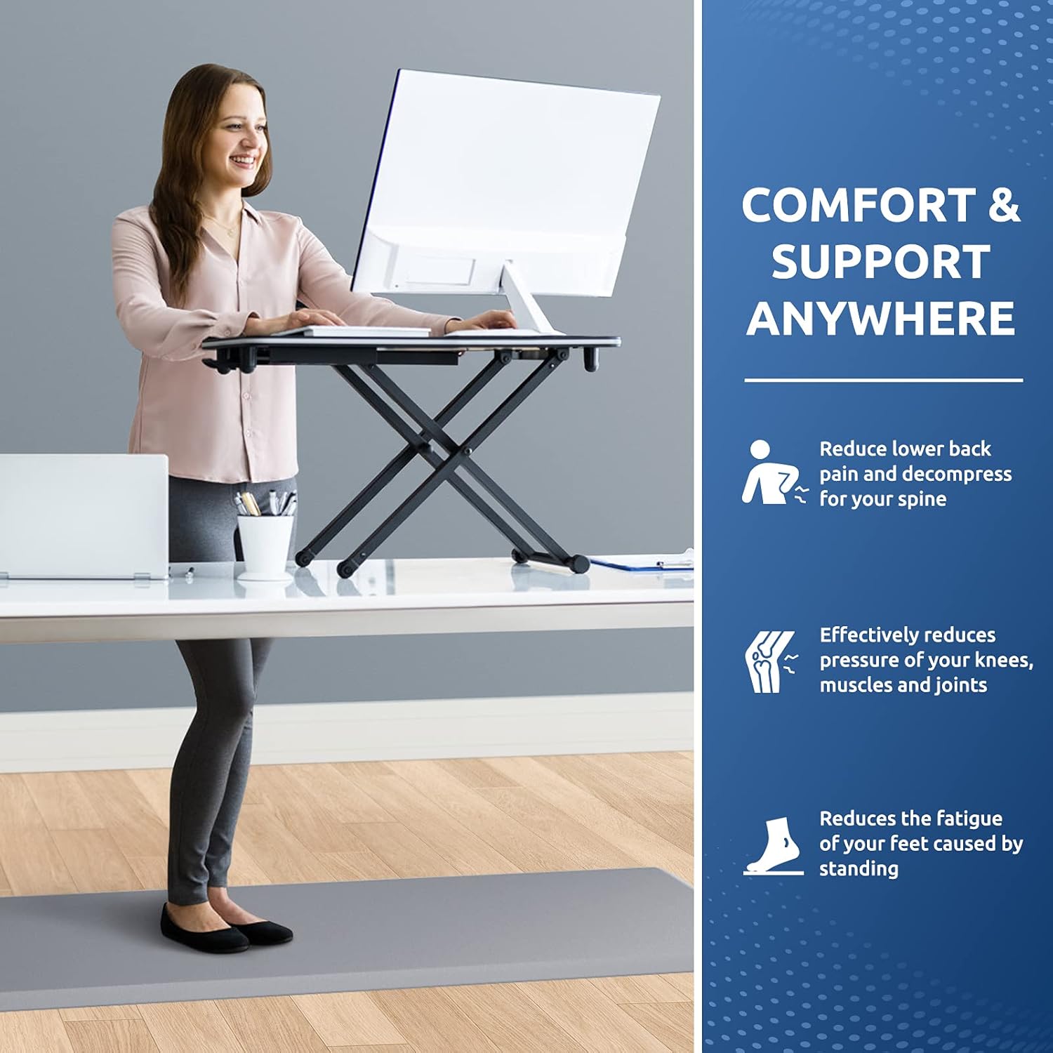 KitchenClouds Cushioned Anti Fatigue Kitchen Rug, 17.3"x60", Waterproof Non Slip, Standing Desk Mat, Comfort Floor Mat for Kitchen, House Sink, Office (Grey)