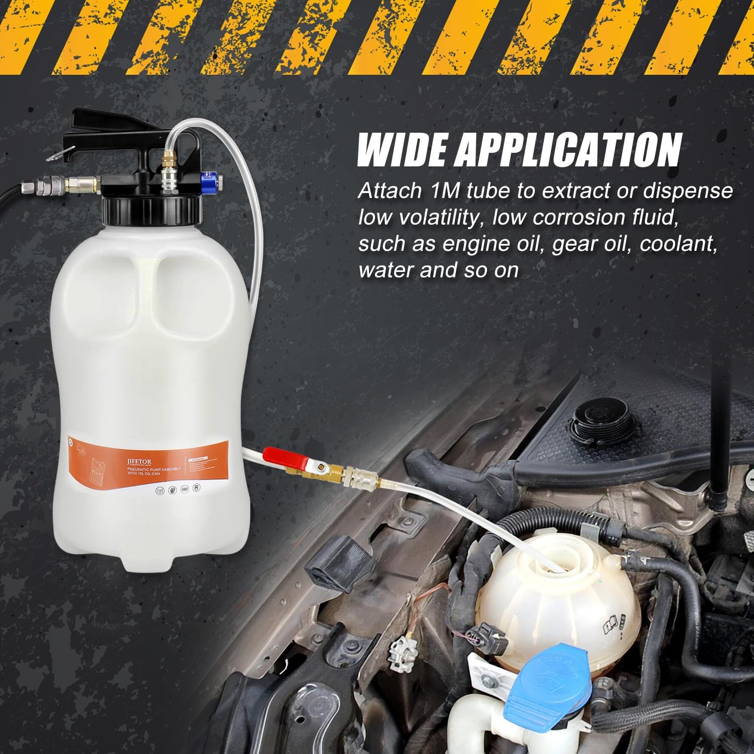 JIFETOR Transmission Fluid Pump Pneumatic Extractor and Dispenser Tool Kit, 10L ATF Fill and Evacuator Oil Can Set with 15PCS ATF Adapters 3PCS 1M Hose for Gear Oil Garage and Shop Fluid Transfer