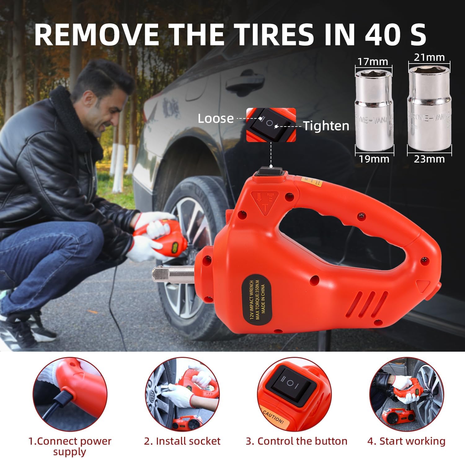 EFFIROSO Electric Car Jack for Carbon Steel Easy, 12V Hydraulic Floor Jack Kit with Impact Wrench Tire Inflator Pump SUV Emergency Lift 5Ton/11023Lbs Lifting Range 6.117.7 Incha