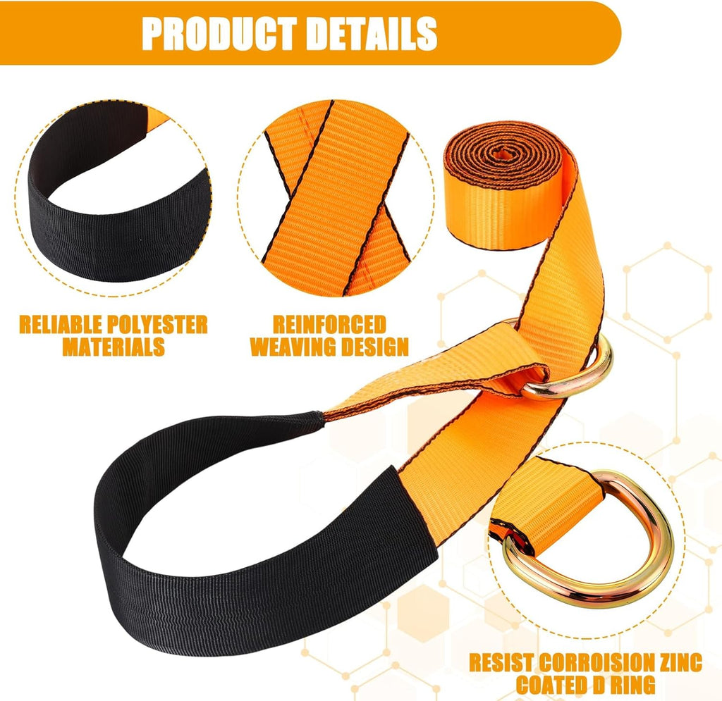 8 Pack 2'' X 8ft Tow Truck Straps Lasso Wheel Lift Straps Lasso Tow Strap with D Ring 11, 000 Lbs Break Strength Auto Tie Down Auto Hauler for Trailer Truck Tie