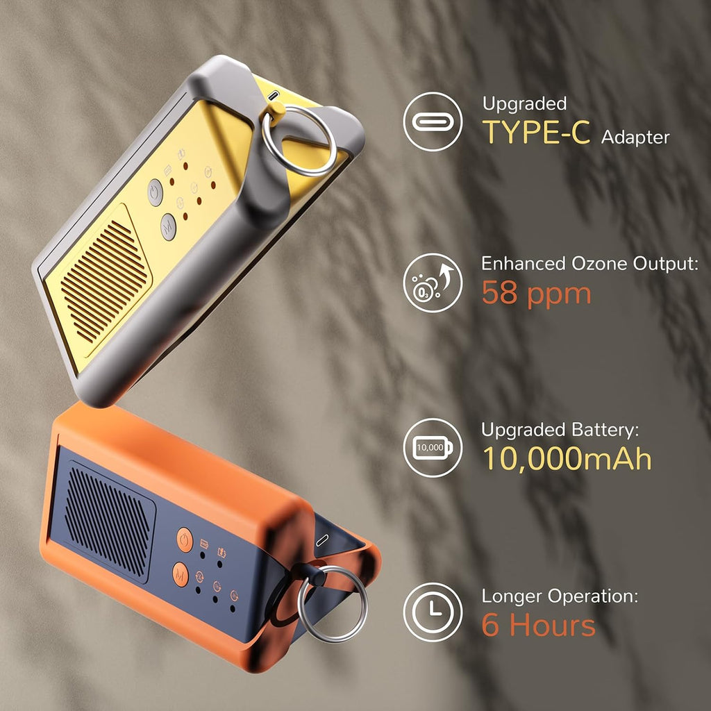 Airthereal PA1K-GO 1,000mg/h Portable Ozone Generator - Cordless Battery Powered Odor Eliminator for Car, Hotel Rooms, Offices, Bathrooms, and Small Spaces(Yellow)