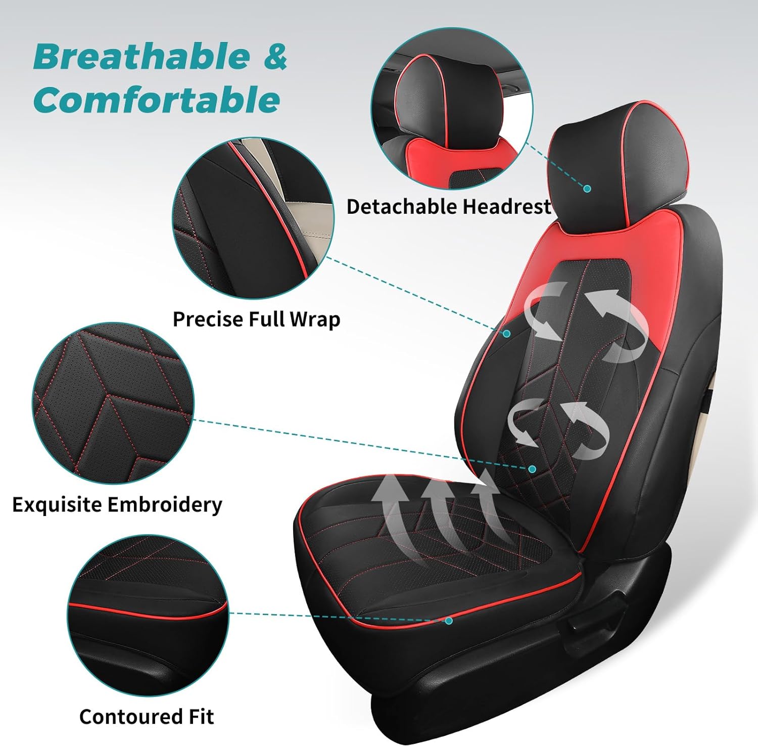 for Honda CRV Seat Covers Custom Fit 2017-2022 EXL EX LX Sport,Touring,Hybrid - Luxury Waterproof Leather Car Seat Covers Full Set - BlackRed